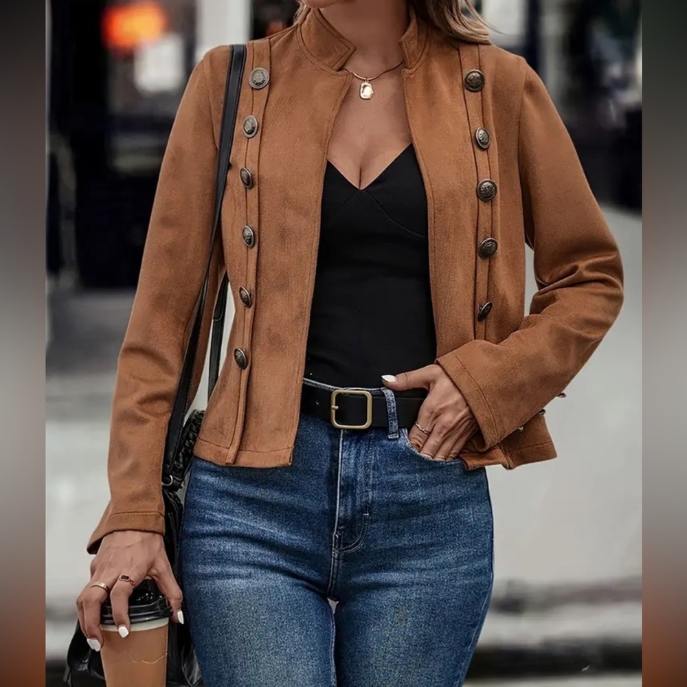 Nwt Solid Double Breasted Button Decor Vintage Ja… - image 5